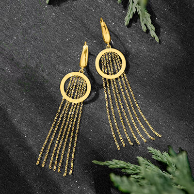 Italian 14kt Yellow Gold Open-Space Circle Fringe Drop Earrings