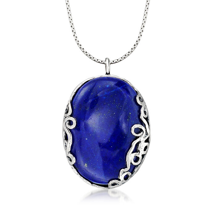 Lapis Scroll Necklace in Sterling Silver