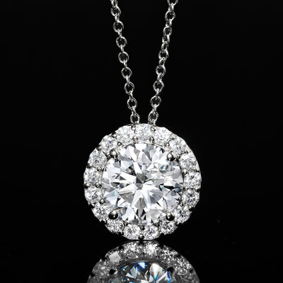 1.00 ct. t.w. Lab-Grown Diamond Halo Pendant Necklace in 14kt White Gold