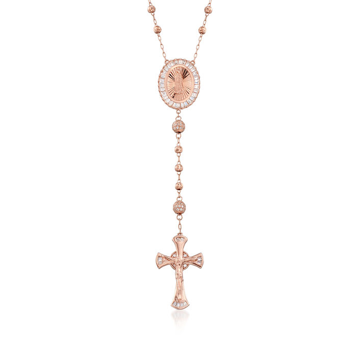 5.45 ct. t.w. CZ St. Mary Rosary Bead Station Necklace in 14kt Rose Gold Over Sterling