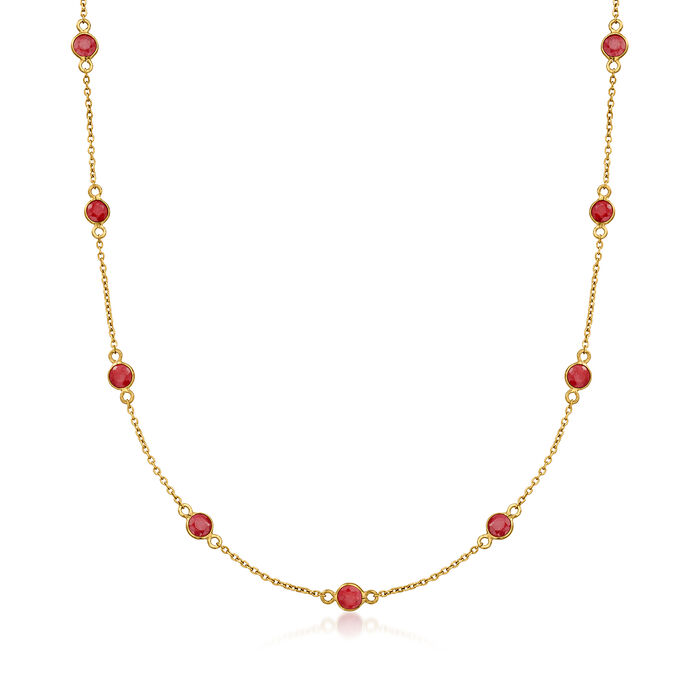3.10 ct. t.w. Ruby Station Necklace in 18kt Gold Over Sterling