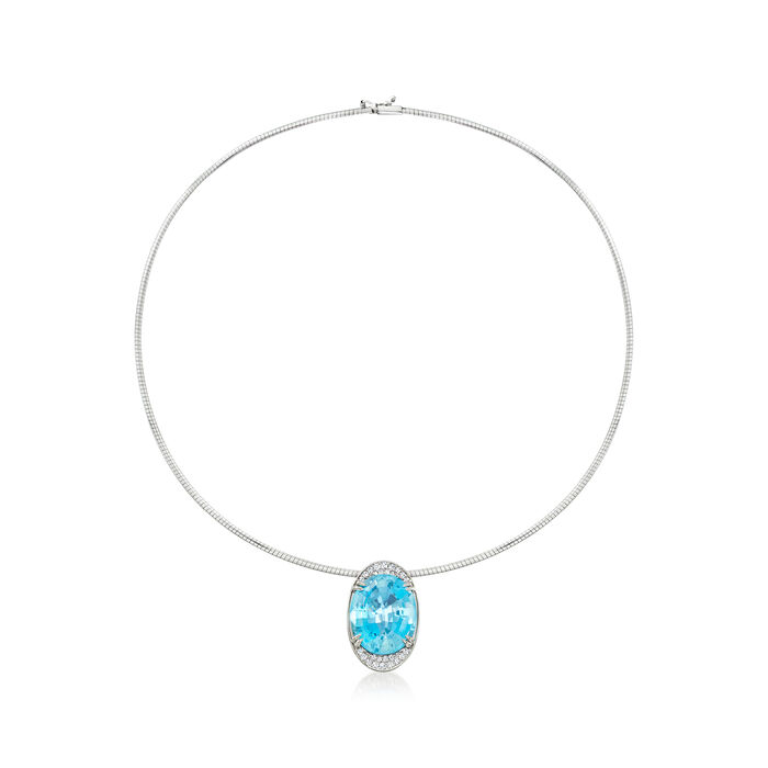 C. 1980 Vintage 26.58 Carat Aquamarine and .50 ct. t.w. Diamond Pendant Necklace in 18kt White Gold