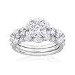 2.98 ct. t.w. Moissanite Bridal Set: Engagement and Wedding Rings in Sterling Silver