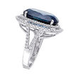 20.00 Carat London Blue Topaz Ring with .93 ct. t.w. Diamonds in 14kt White Gold