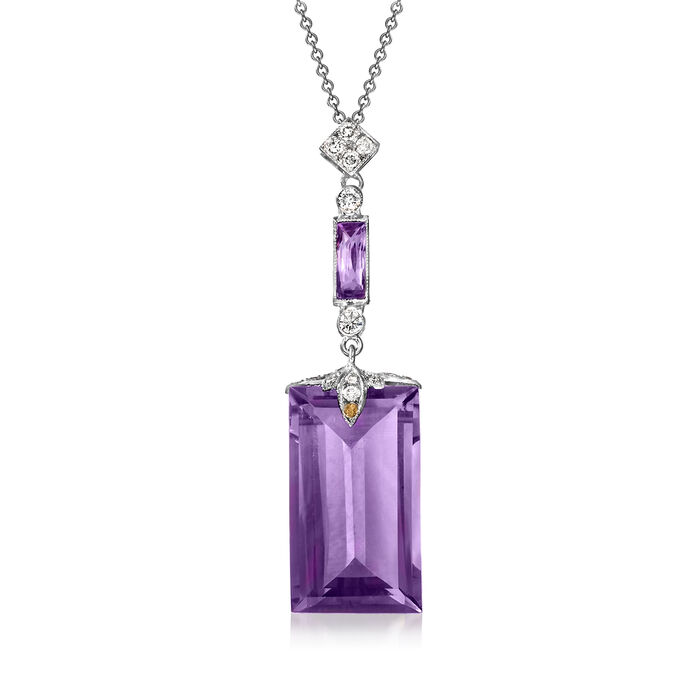 C. 2000 Vintage 20.11 ct. t.w. Amethyst and .35 ct. t.w. Diamond Pendant Necklace in 18kt White Gold