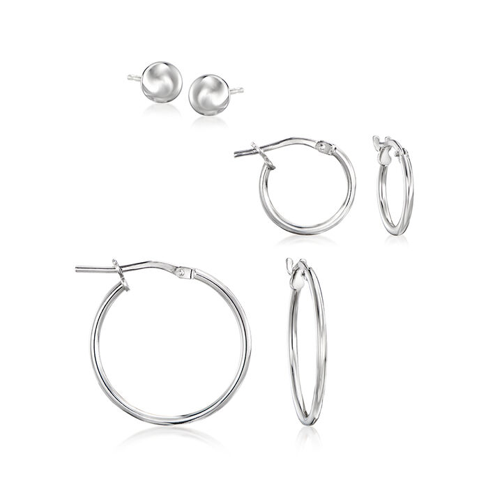 Italian Sterling Silver Jewelry Set: Three Pairs of Hoop and Stud Earrings