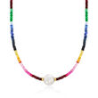 11.5-12.5mm Cultured Pearl and 52.00 ct. t.w. Multicolored Sapphire Bead Necklace with 14kt Yellow Gold
