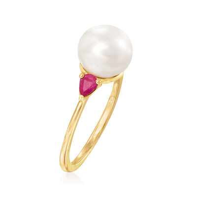 8mm Cultured Pearl and .20 ct. t.w. Ruby Ring in 14kt Yellow Gold