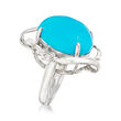 C. 1995 Vintage Turquoise and .10 ct. t.w. Diamond Cocktail Ring in 18kt White Gold