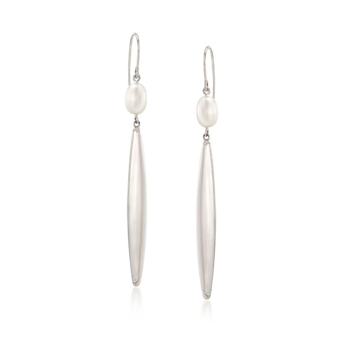 6mm Cultured Pearl and Sterling Silver Elongated Oval Drop Earrings