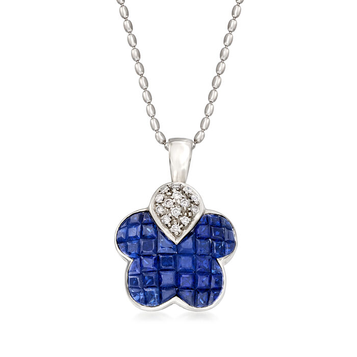 C. 1990 Vintage 4.50 ct. t.w. Sapphire and .15 ct. t.w. Diamond Flower Pendant Necklace in 14kt and 18kt White Gold