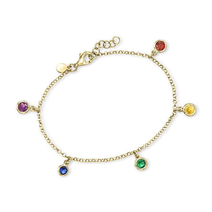 Italian 1.50 ct. t.w. Simulated Multi-Gemstone Station Bracelet in 18kt Gold Over Sterling