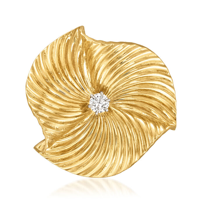 C. 1960 Vintage .35 Carat Diamond Ribbed Fan Pin in 14kt Yellow Gold