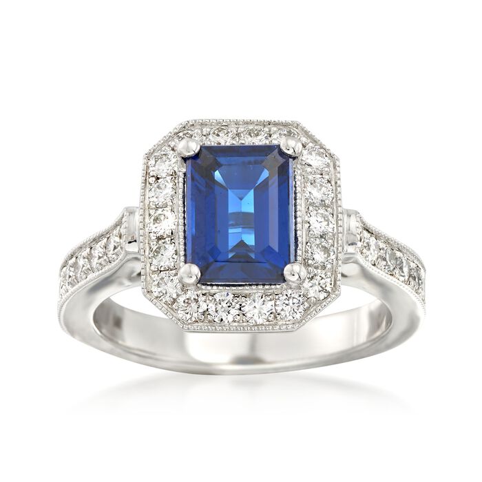 C. 2000 Vintage 1.85 Carat Sapphire and .85 ct. t.w. Diamond Ring in 14kt White Gold
