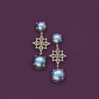 Mabe Pearl, .80 ct. t.w. White Topaz and .30 ct. t.w. Tanzanite Drop Earrings in 18kt Gold Over Sterling 
