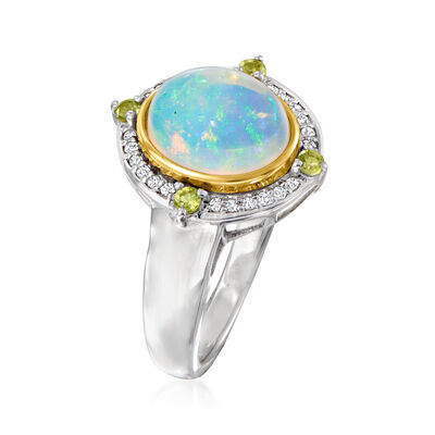 Ethiopian Opal and .10 ct. t.w. Diamond Ring with .10 ct. t.w. Peridot in Sterling Silver and 14kt Yellow Gold