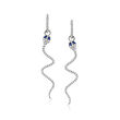 .45 ct. t.w. Diamond Removable Snake Hoop Drop Earrings with Sapphire Accents in 14kt White Gold