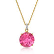7.75 Carat Pink Quartz Pendant Necklace with Diamond Accents in 14kt Yellow Gold