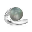 11-12mm Black Cultured Tahitian Pearl Ring with .48 ct. t.w. Diamonds in 18kt White Gold