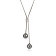 9-10mm Black Cultured Tahitian Pearl Lariat Necklace in Sterling Silver