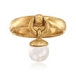 C. 1990 Vintage Tiffany Jewelry 6.5mm Cultured Pearl Ring in 18kt Yellow Gold