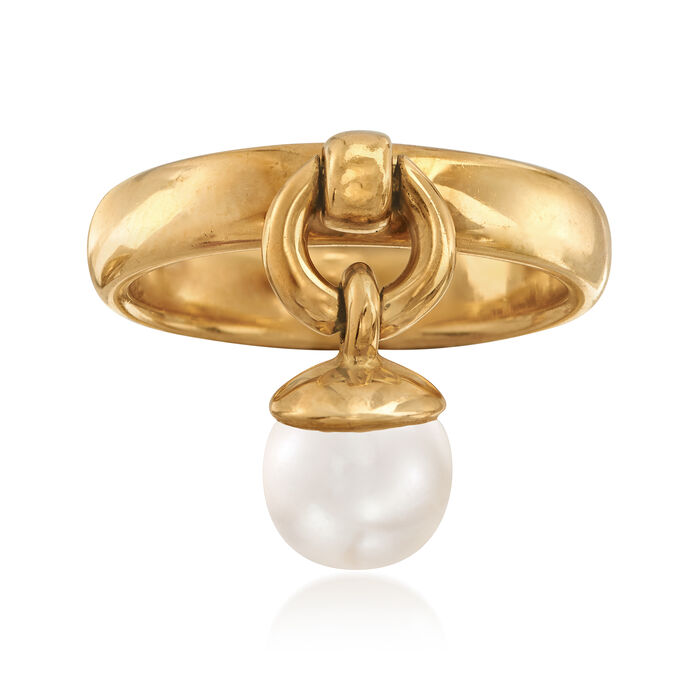 C. 1990 Vintage Tiffany Jewelry 6.5mm Cultured Pearl Ring in 18kt Yellow Gold