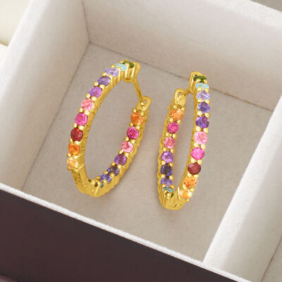 1.80 ct. t.w. Multi-Gemstone Inside-Outside Hoop Earrings in 18kt Gold Over Sterling