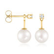 7-8mm Cultured Akoya Pearl Removable Drop Earrings with .10 ct. t.w. Diamonds in 14kt Yellow Gold