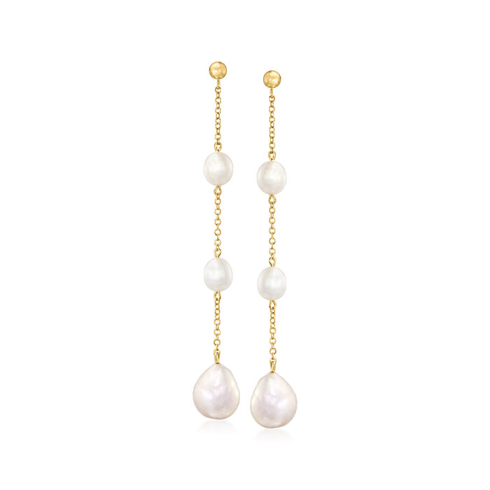 8-12mm Cultured Oval and Baroque Pearl Drop Earrings in 14kt Yellow Gold