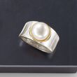 9.5-10mm Cultured Pearl Ring in Sterling Silver with 14kt Gold