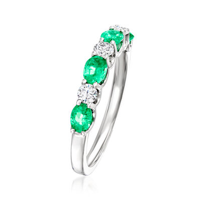 .60 ct. t.w. Emerald and .24 ct. t.w. Diamond Ring in 14kt White Gold
