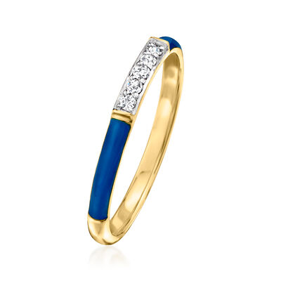 Blue Enamel Ring with Diamond Accents in 18kt Gold Over Sterling