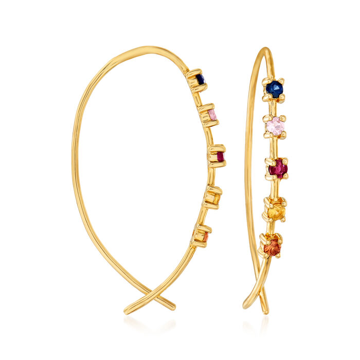 .40 ct. t.w. Multicolored Sapphire and .10 ct. t.w. Ruby Threader Earrings in 14kt Yellow Gold