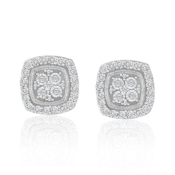 .18 ct. t.w. Diamond Square Cluster Earrings in 14kt White Gold