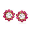 .70 ct. t.w. Ruby and .50 ct. t.w. Lab-Grown Diamond Stud Earrings in 14kt Yellow Gold