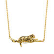 .10 ct. t.w. White Topaz and Black Enamel Tiger Bar Necklace with Ruby Accents in 18kt Gold Over Sterling