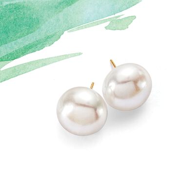 14-15mm Cultured Pearl Stud Earrings with 14kt Yellow Gold