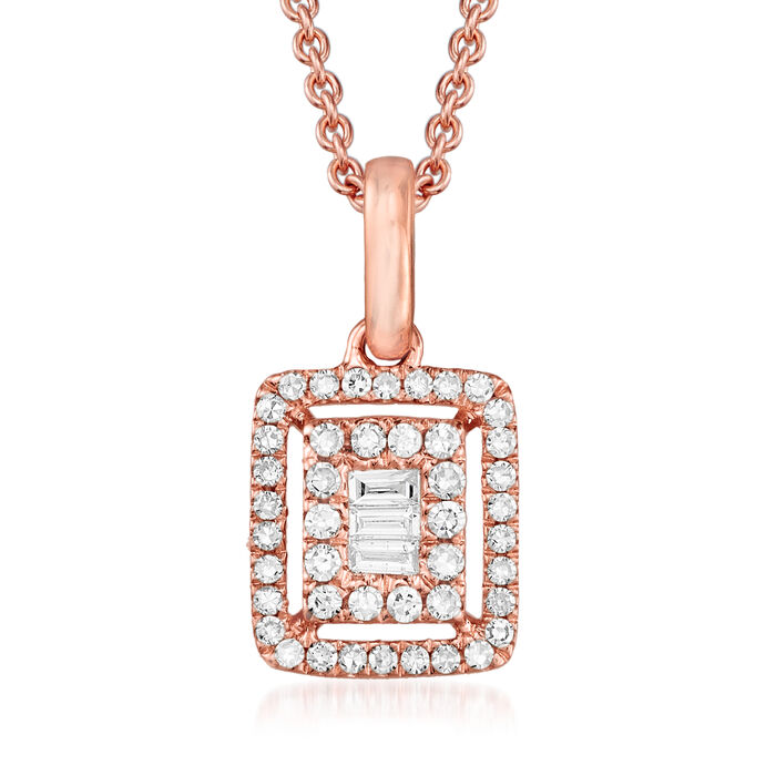 .22 ct. t.w. Round and Baguette Diamond Frame Pendant Necklace in 18kt Rose Gold