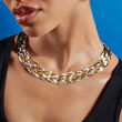 Italian Sterling Silver and 18kt Two-Tone Sterling Silver Braided Herringbone Collar Necklace