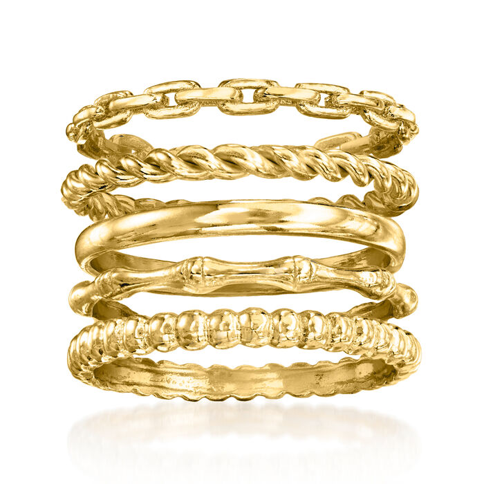 18kt Gold Over Sterling Jewelry Set: Five Stackable Rings