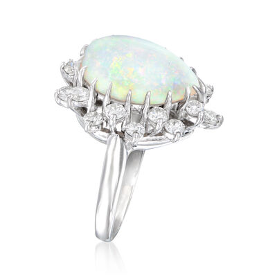 C. 1970 Vintage Opal and 1.00 ct. t.w. Diamond Dinner Ring in 14kt White Gold