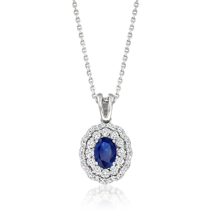 1.00 Carat Sapphire and .49 ct. t.w. Diamond Pendant Necklace in 14kt White Gold