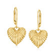 18kt Gold Over Sterling Grooved Heart Drop Earrings