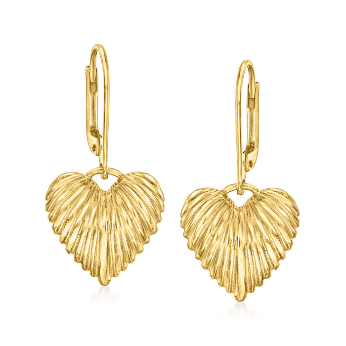 18kt Gold Over Sterling Grooved Heart Drop Earrings