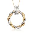 14kt Two-Tone Gold Twisted Circle Doorknocker Pendant Necklace