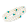 4-4.5mm Cultured Pearl and Turquoise Bead Wrap Bracelet with 14kt Yellow Gold