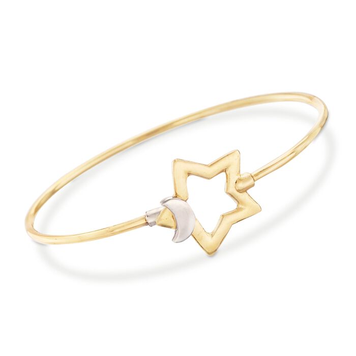 Italian Two-Tone Sterling Silver Star and Moon Bangle Bracelet