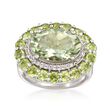 5.00 Carat Prasiolite and 2.30 ct. t.w. Peridot Ring with White Topaz in Sterling Silver