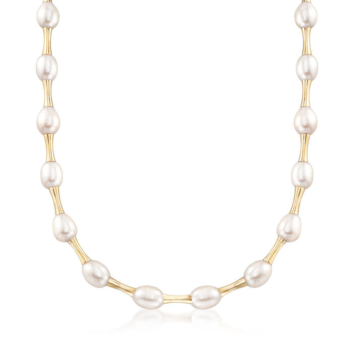 9-9.5mm Cultured Pearl Bamboo-Style Necklace in 14kt Yellow Gold