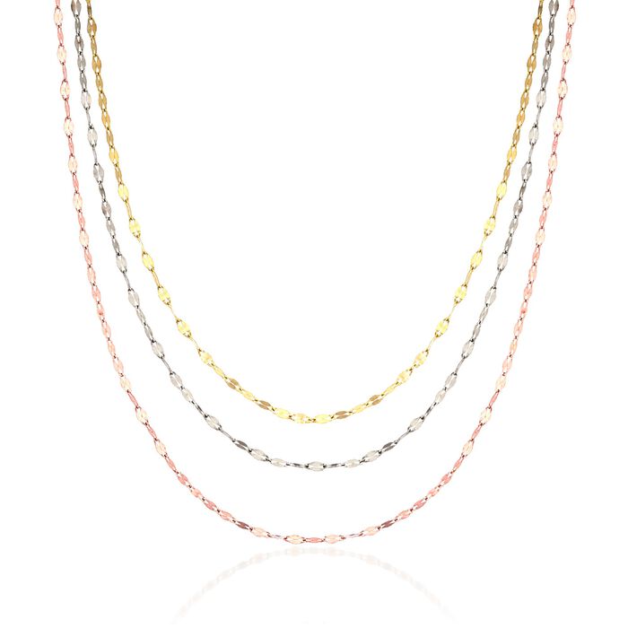 14kt Tri-Colored Gold Three-Strand Mariner-Link Necklace